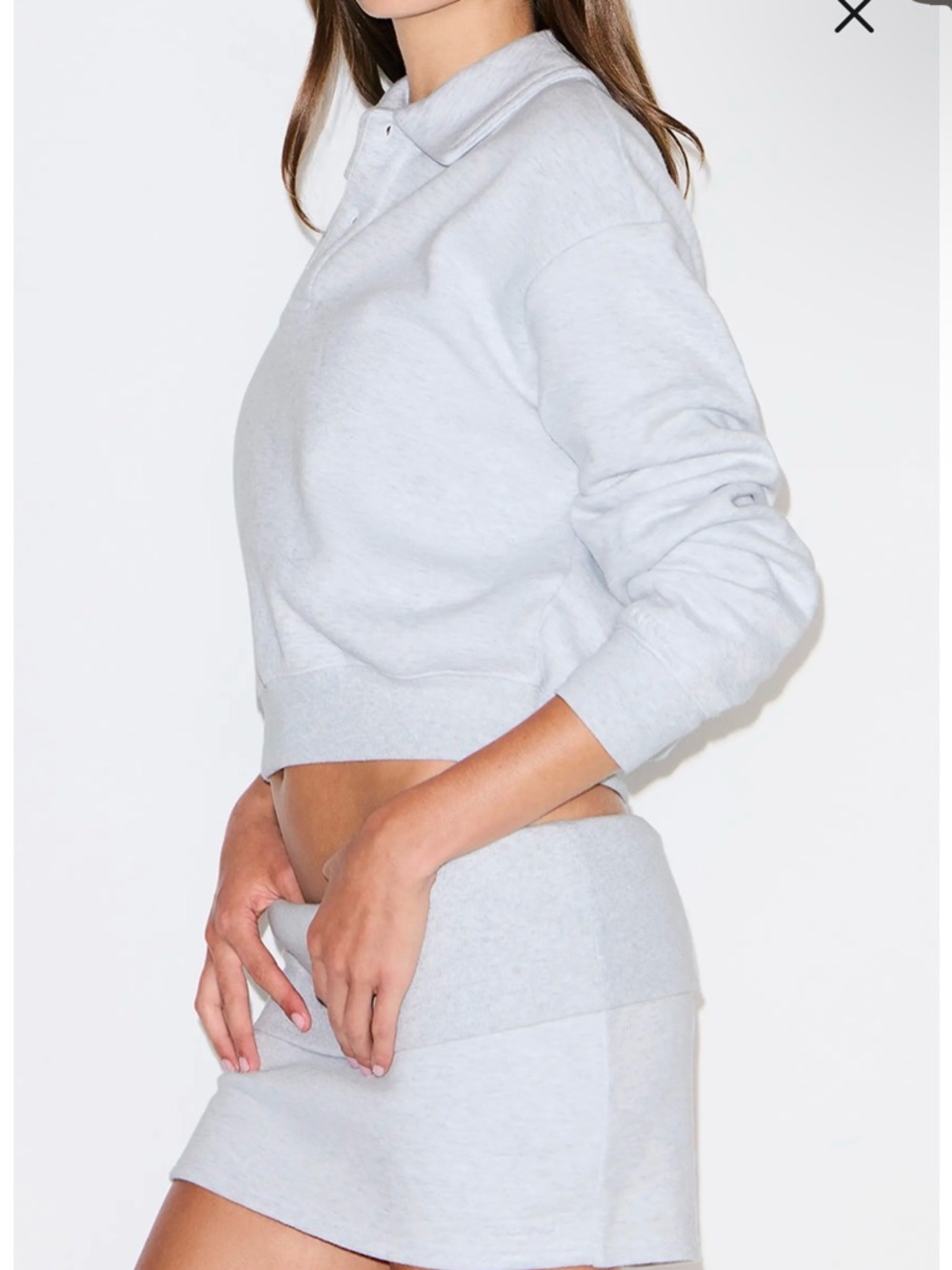 SKIMS Light Heathered Gray Cropped Polo Cozy Sweatshirt - Picture 3 of 9